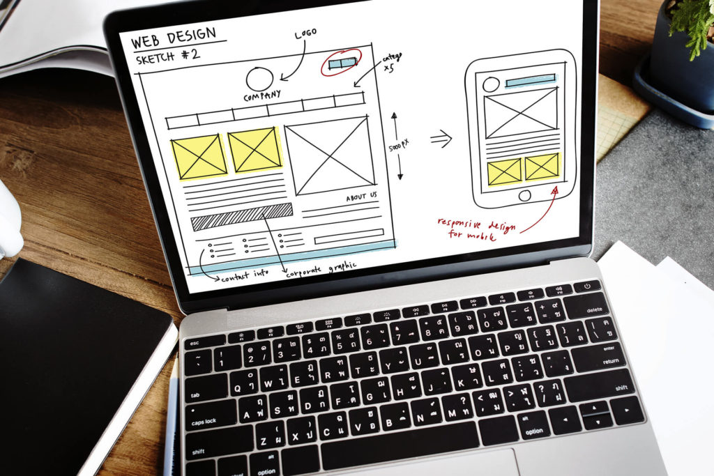 Mockup design for a custom website on a laptop.