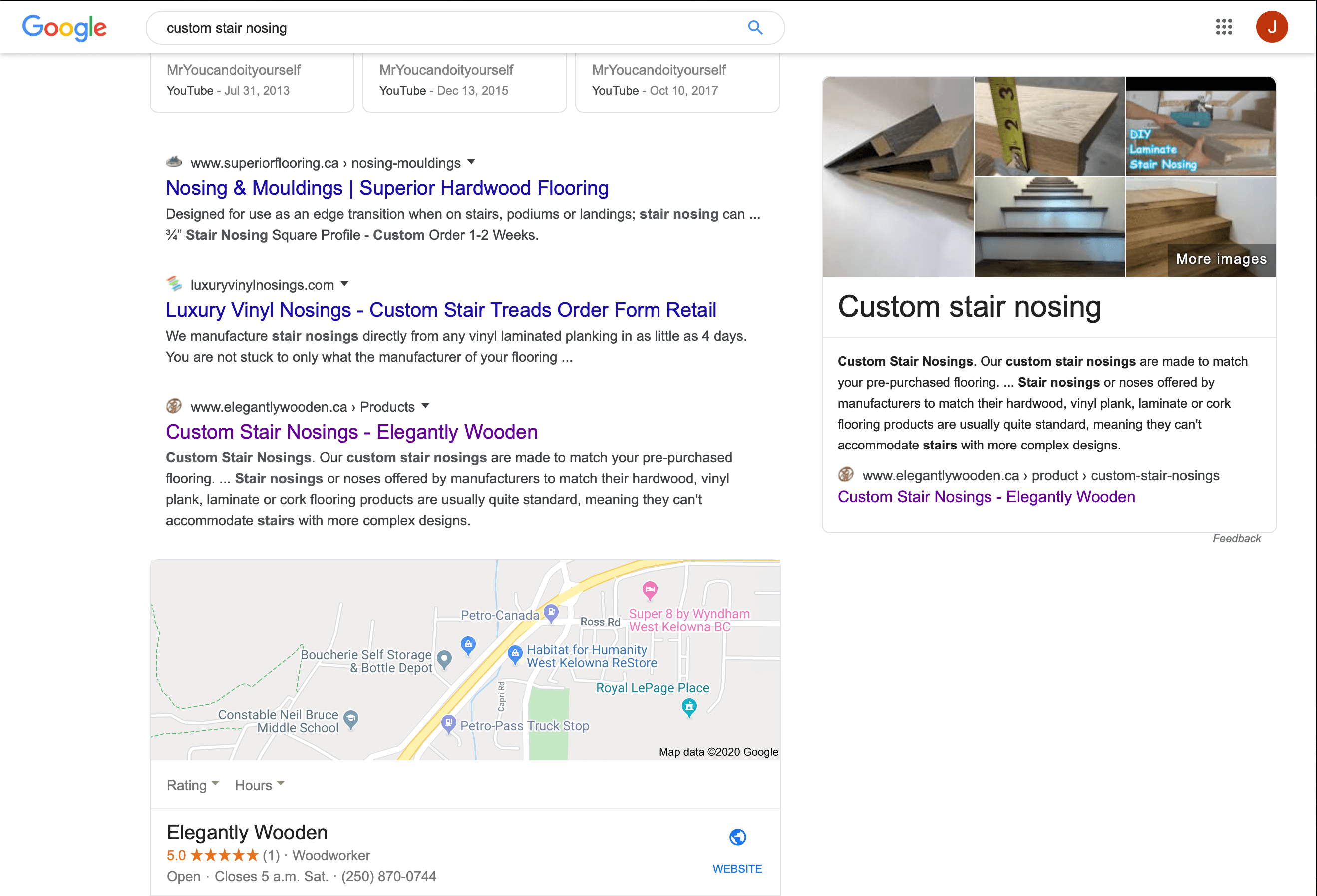 Elegantly Wooden's Google search engine ranking.