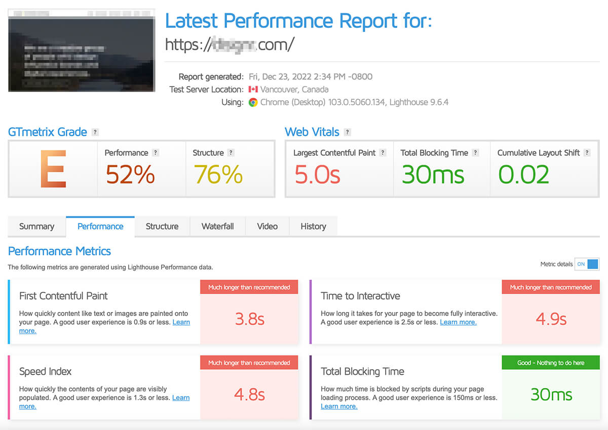 Speed test of a Kelowna web design company's website.